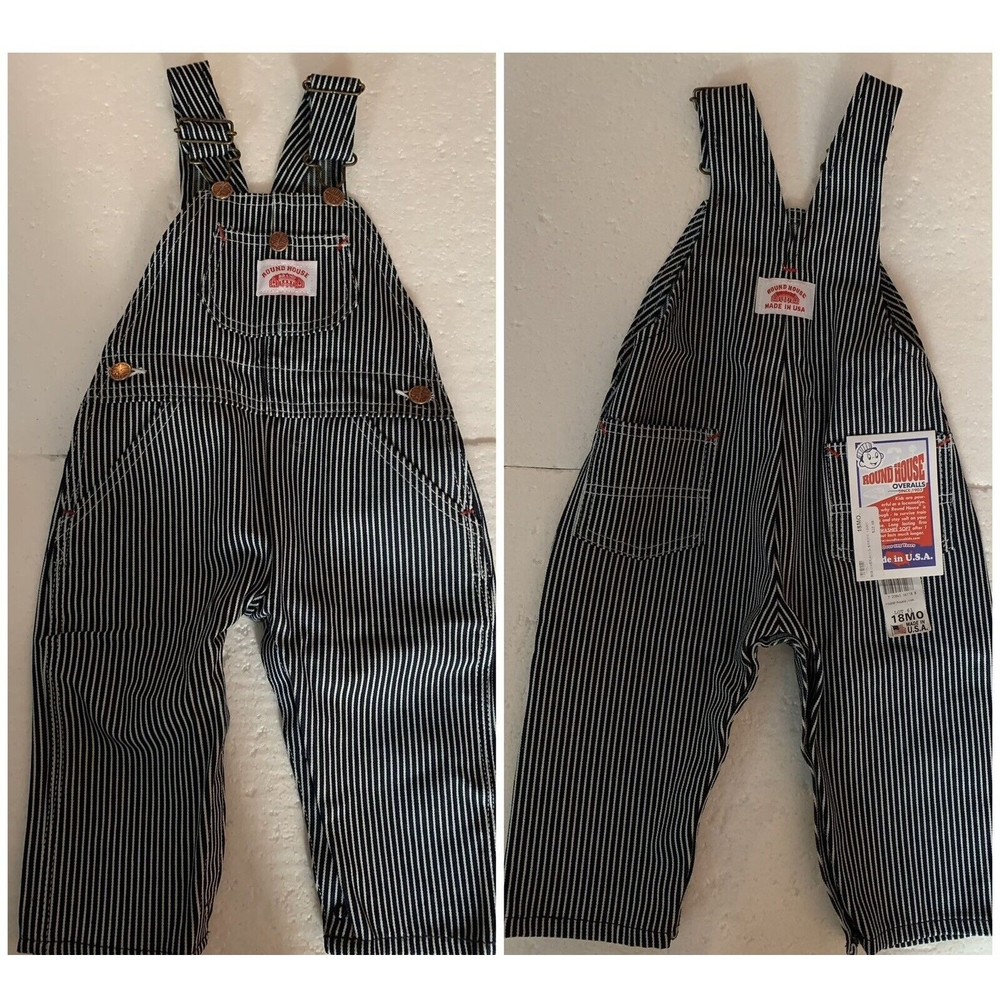 Round House Overalls Kids 18 Mos Stripe Sanforized Button Denim Made in USA NEW